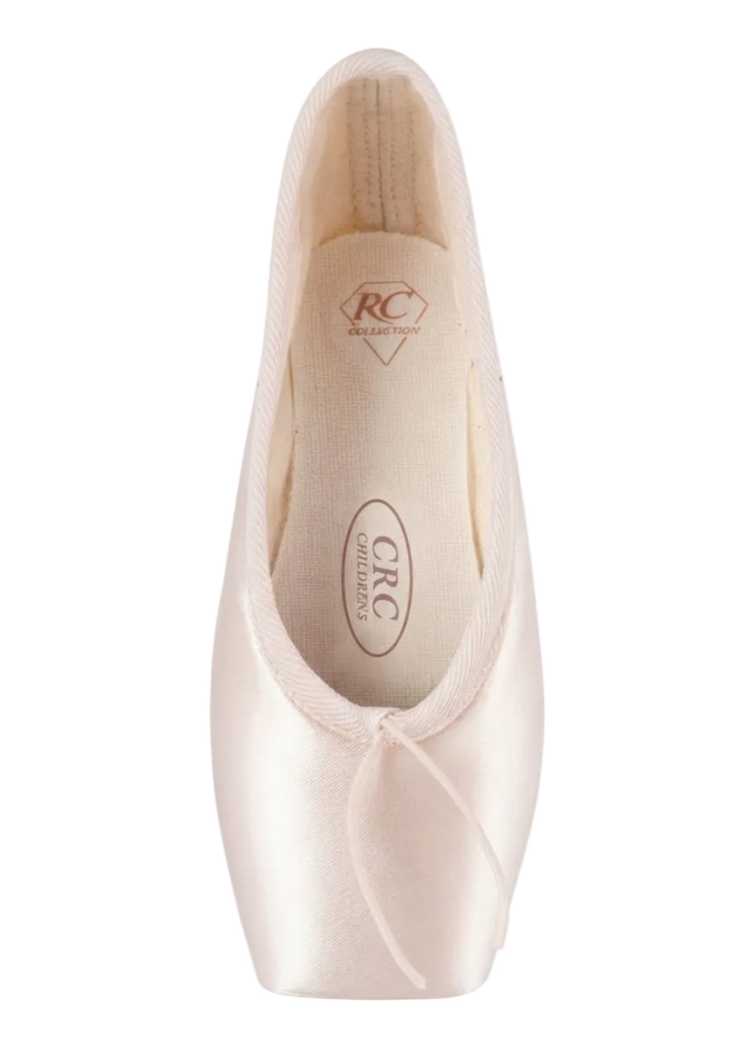R-Class CRC Child Size Pointe Shoe, detail view showing lightweight supportive box and medium crown