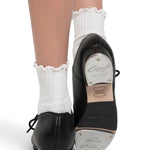 Capezio Cadence Tap Shoe in Black, back view showing heel construction and Tele Tone heel tap