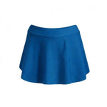 Capezio Call Back Skirt in Jeans Blue, front view showing wide waistband and lightweight fabric with flared hem
