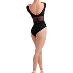 Cap Sleeve Mesh Leotard Black back view