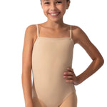 Capezio Cami Leotard in Nude, front view showing camisole neckline and thin straps