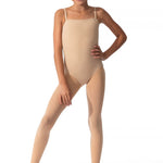 Capezio Cami Leotard in Nude, lifestyle view showing camisole straps and ballet leg line