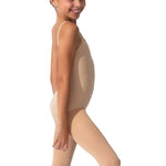 Capezio Cami Leotard in Nude, side view showing smooth fit and ballet leg line