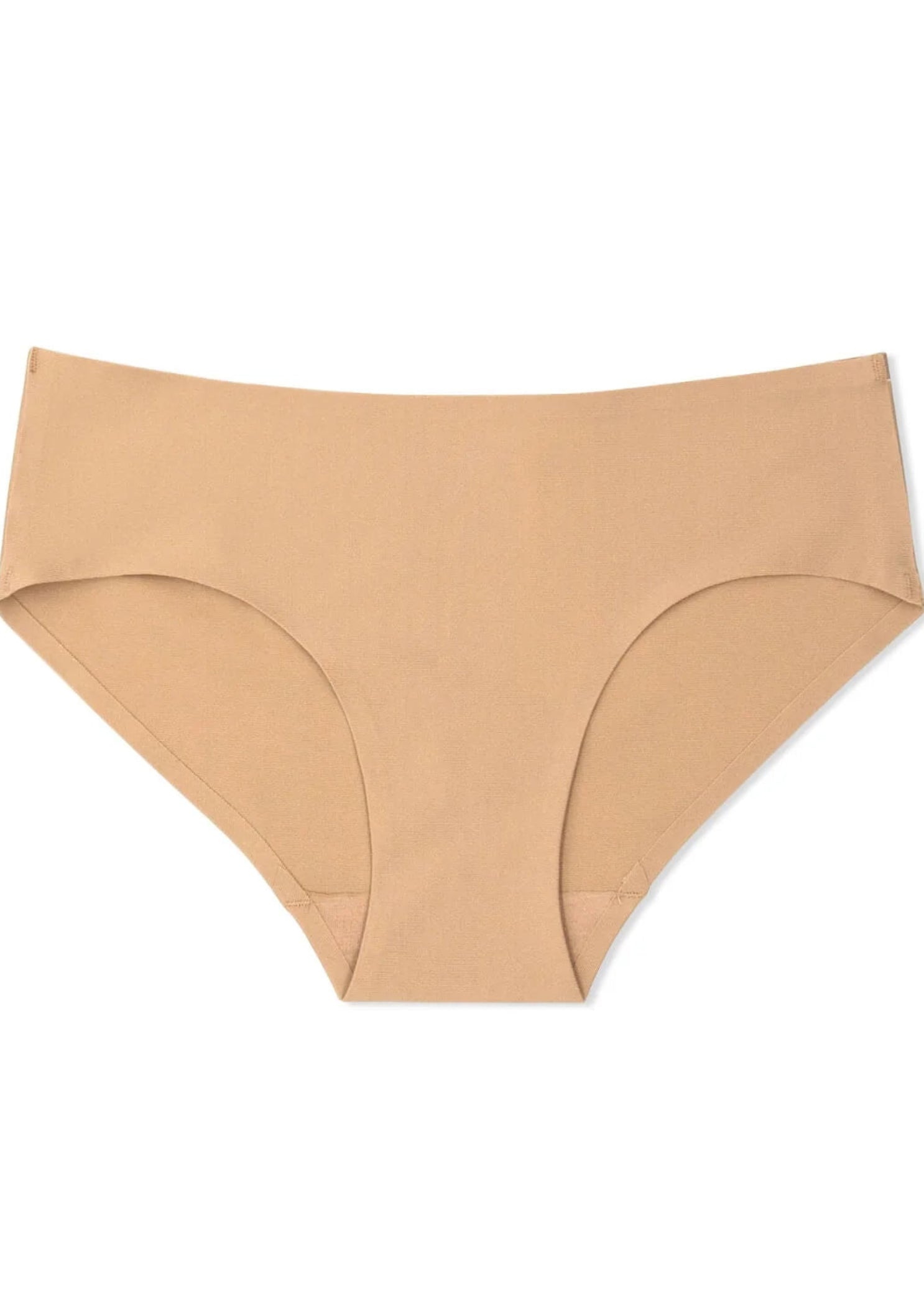 Capezio Seamless Brief in Nude, front view showing flat waistband and bonded leg openings