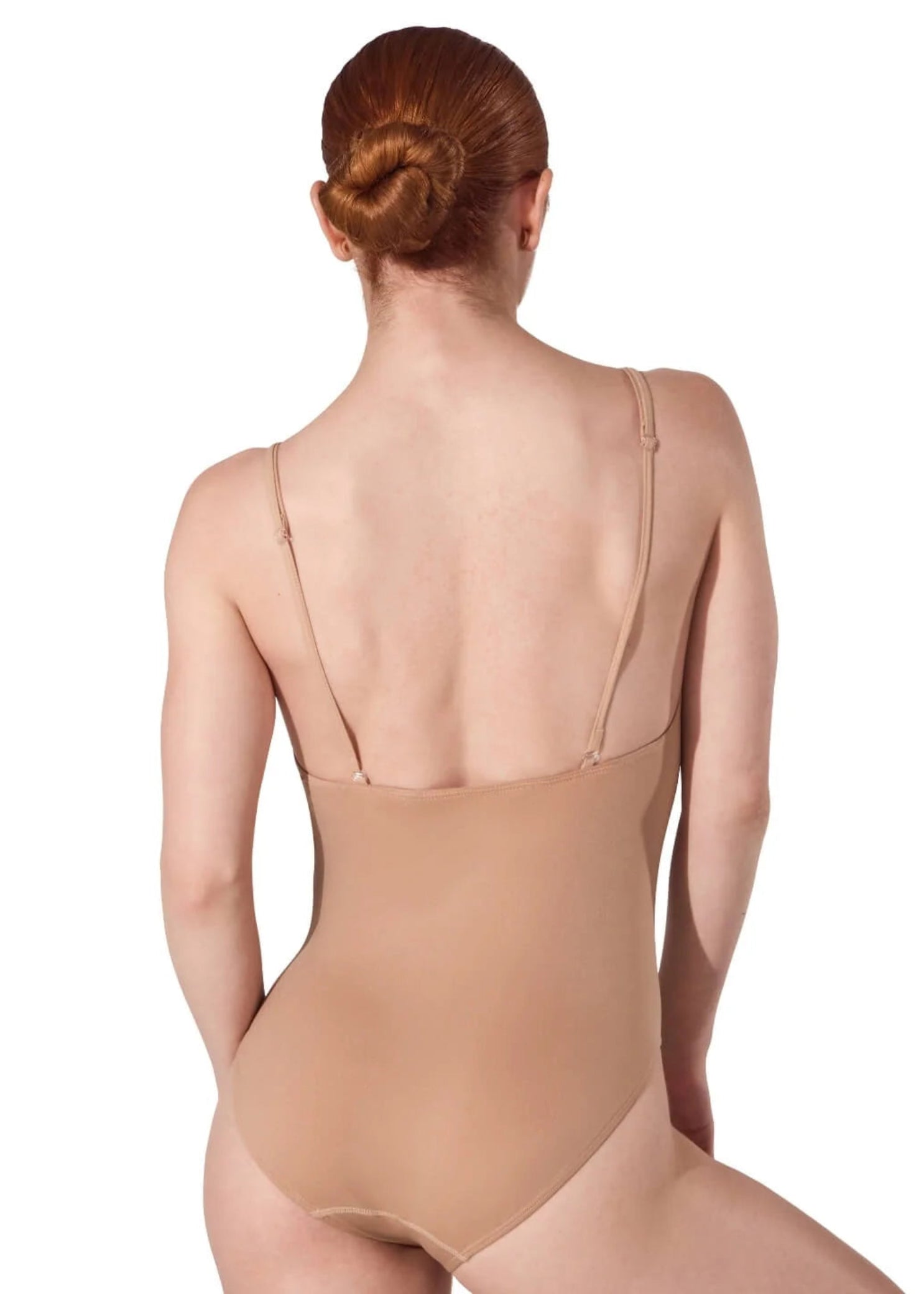 Capezio Seamless Cami Leotard in Nude, back view showing scoop back and adjustable straps