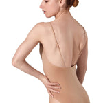 Capezio Seamless Cami Leotard in Nude, side view showing low scoop back and smooth fit