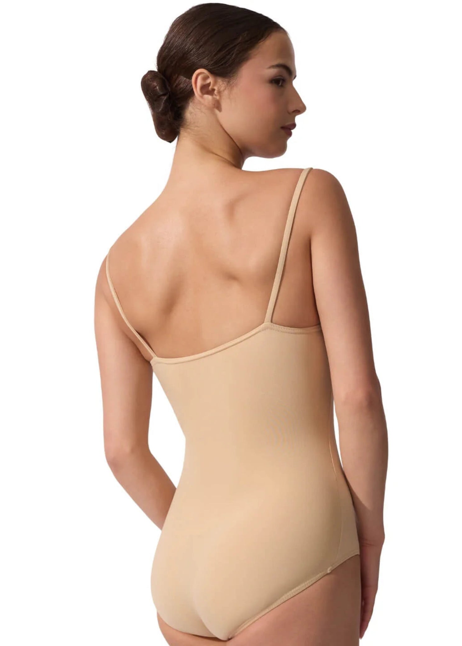 Capezio Cami Leotard in Nude, back view showing straight back and flat straps