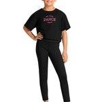 Mirella Cotton Celestia Printed Tee in Black, front view showing relaxed cropped fit and short sleeves