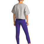 Mirella Cotton Celestia Printed Tee in Snow Marle, back view showing plain back and cropped hem