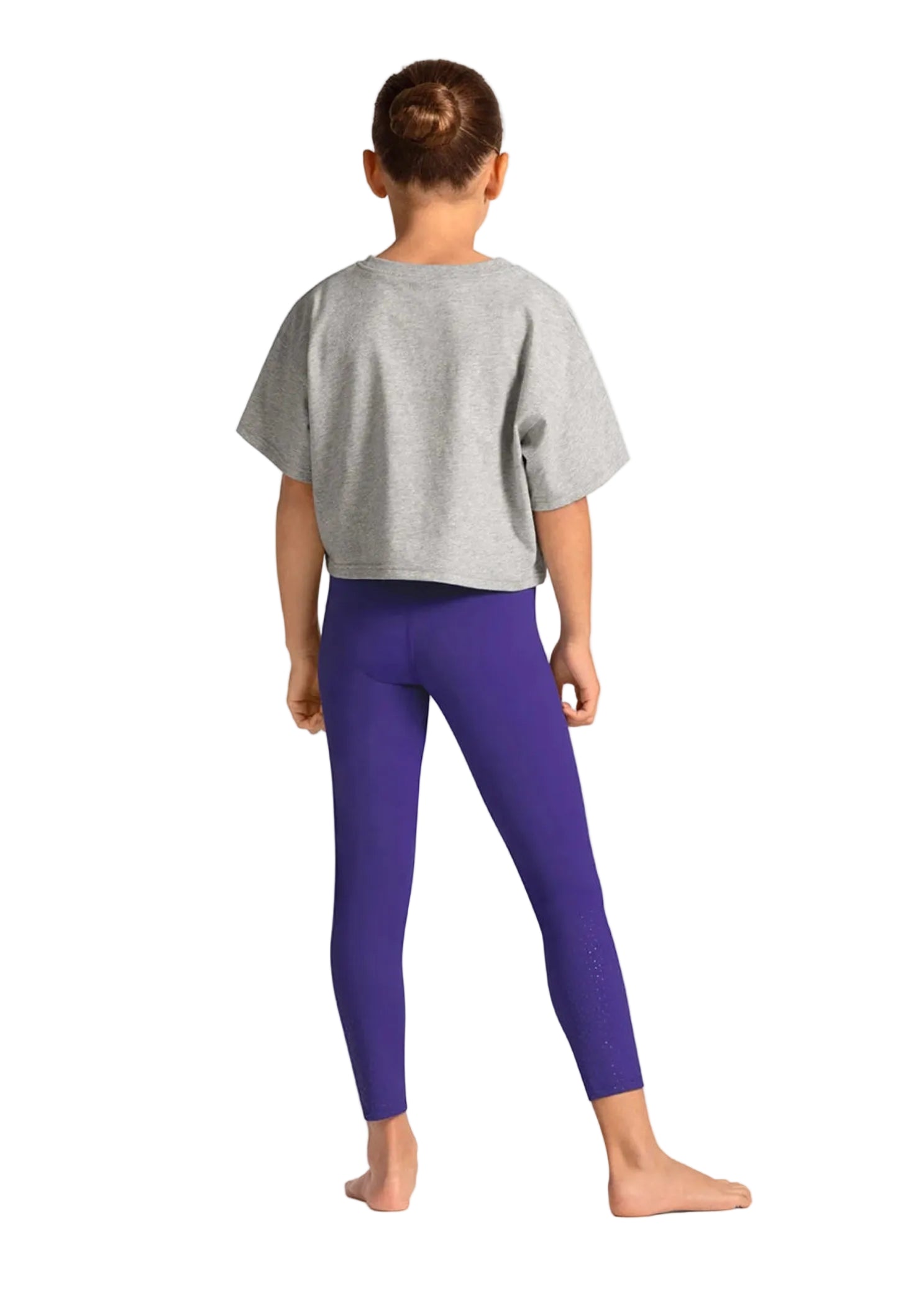 Mirella Cotton Celestia Printed Tee in Snow Marle, back view showing plain back and cropped hem