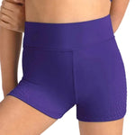 Mirella Celestia Print Short in Violet, detail view showing tonal dot embossed print on high-waist dance short panel