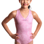 Chamomile Cross Back Leotard Outline Floral Lilas front view