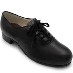 Capezio Character Oxford Tap Shoe in Black, angled lateral side view showing oxford lace-up and tap sole