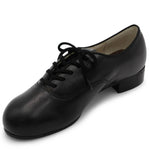 Capezio Character Oxford Tap Shoe in Black, angled medial side view showing leather upper and heel tap