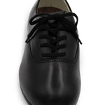Capezio Character Oxford Tap Shoe in Black, front view showing oxford lace-up closure and toe tap