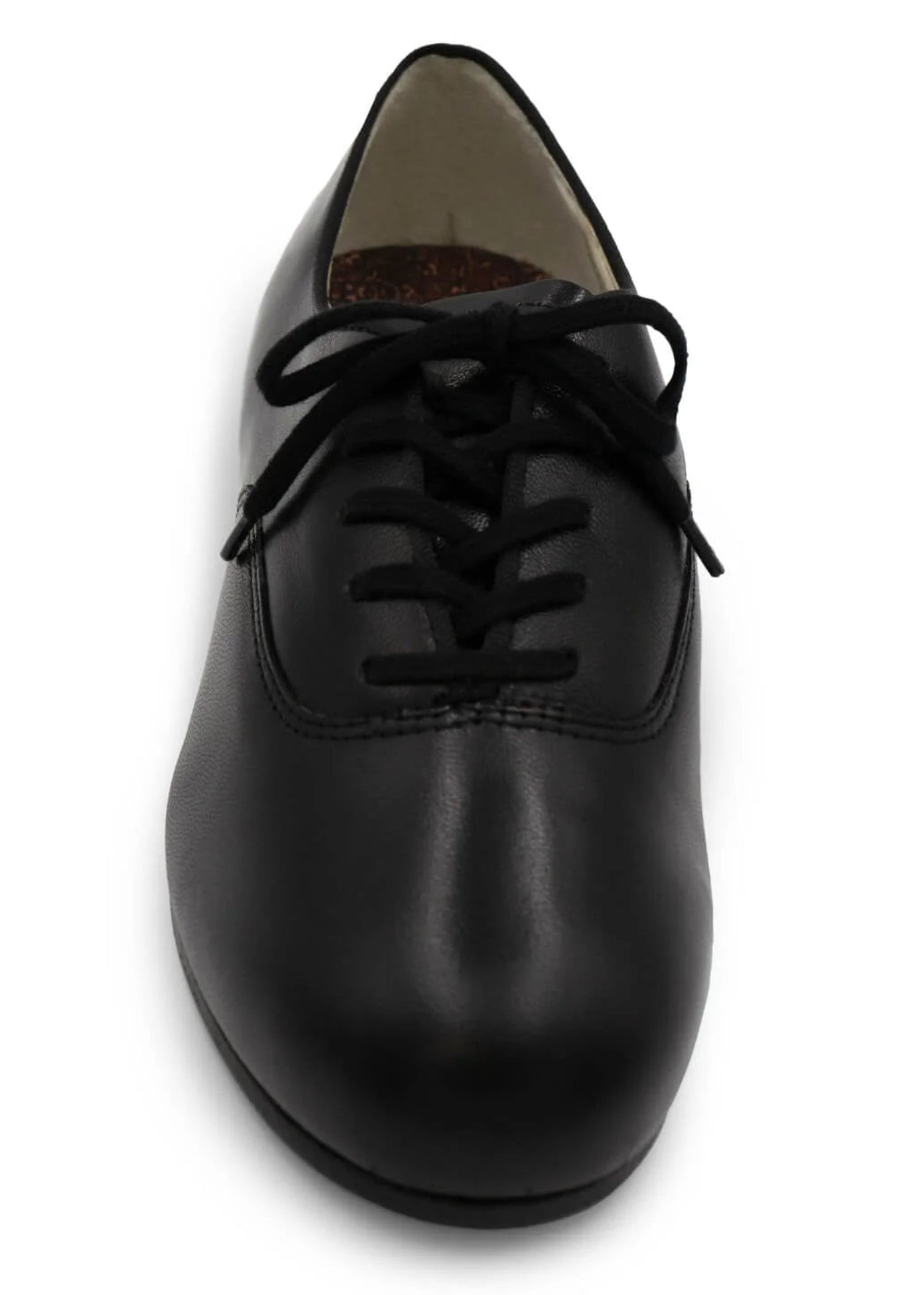 Capezio Character Oxford Tap Shoe in Black, front view showing oxford lace-up closure and toe tap