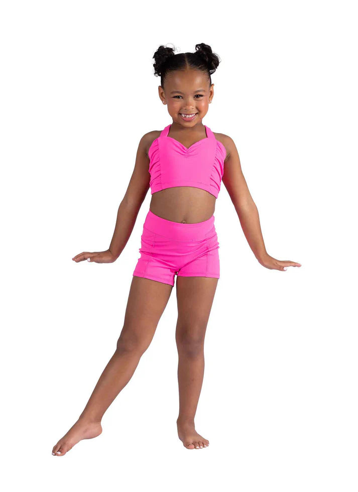 Cinched Halter Top Neon Pink front view