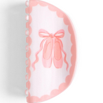 Pippi Post Acrylic Claw Hair Clip Ballet in Pink, close up view showing ballet slippers and scalloped border