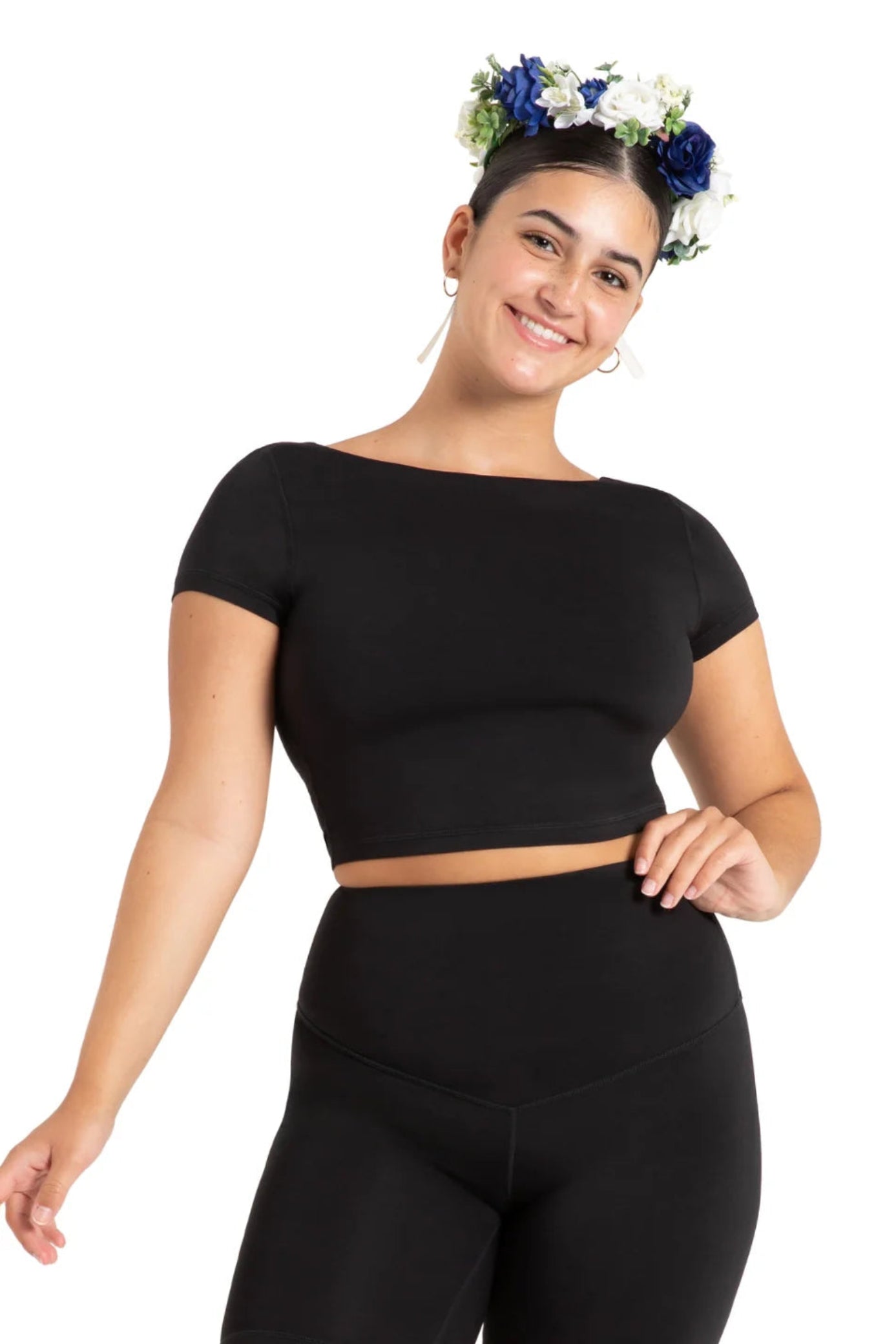 Clover Crop Top Black front view