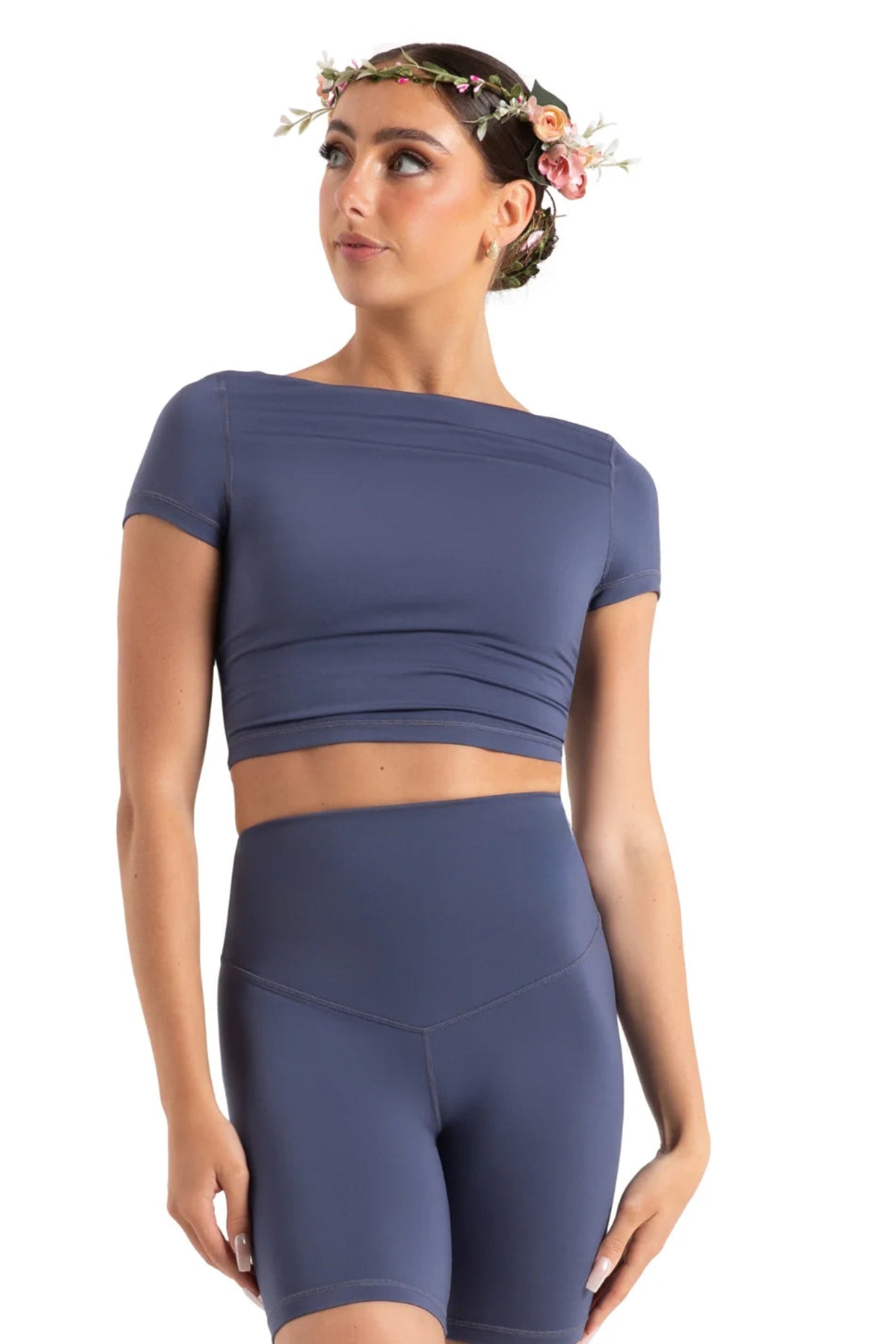 Clover Crop Top Crown Blue front view