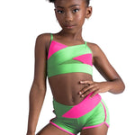 Color Block Cami Top Luminous Green/Neon Pink front view