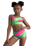Color Block Cami Top Luminous Green/Neon Pink front view