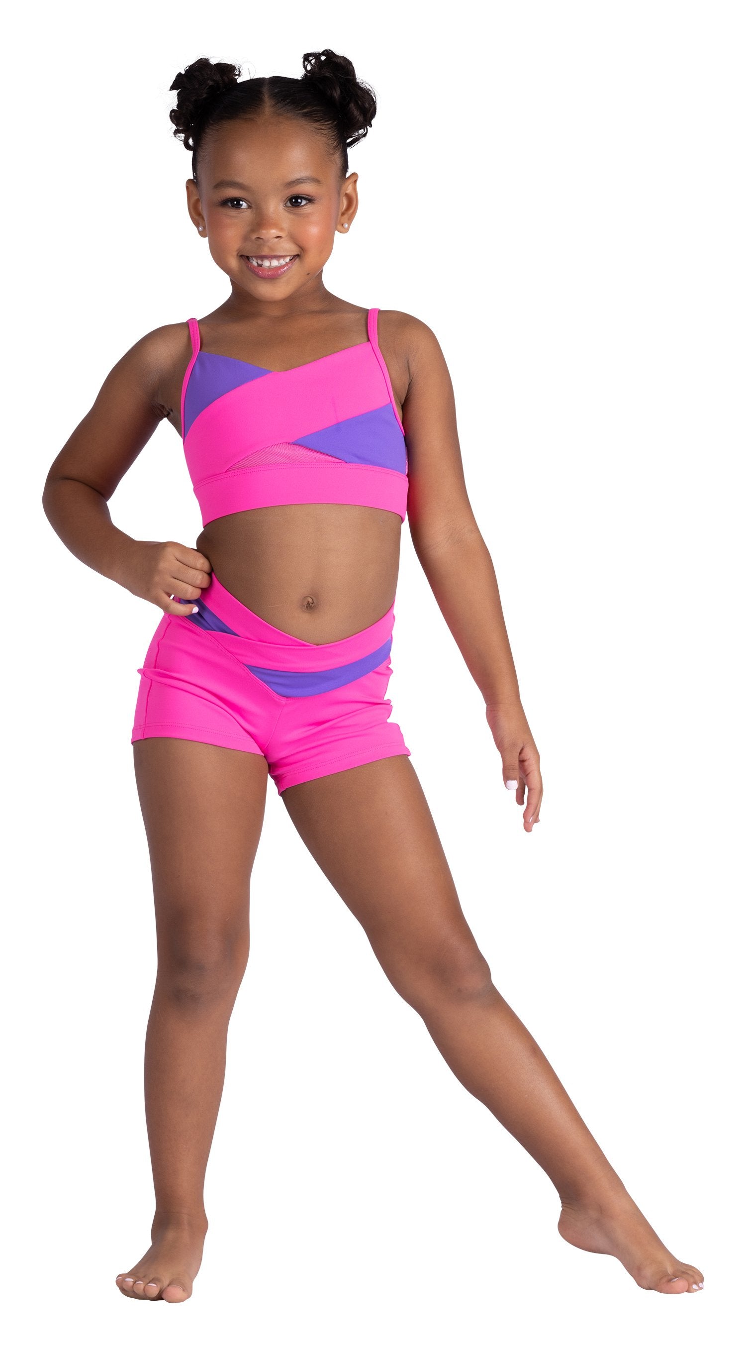 Color Block Cami Top Neon Pink/Bright Lavender front view