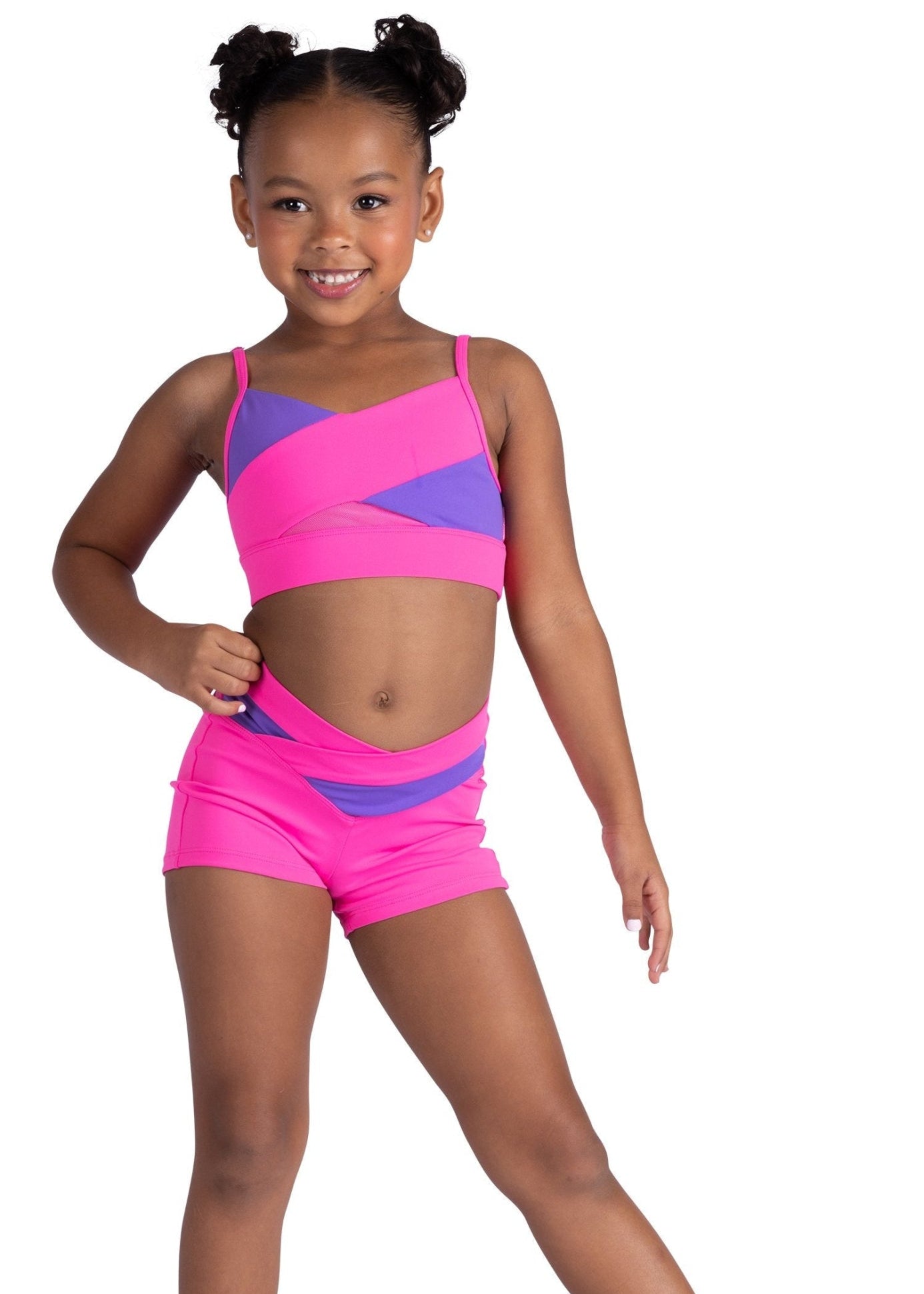 Color Block Cami Top Neon Pink/Bright Lavender front view