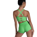 Color Block Halter Top Luminous Green/Neon Pink back view