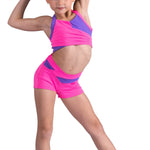 Color Block Halter Top Neon Pink/Bright Lavender front view