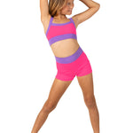 Color Block Tank Top Neon Pink/Bright Lavender front view