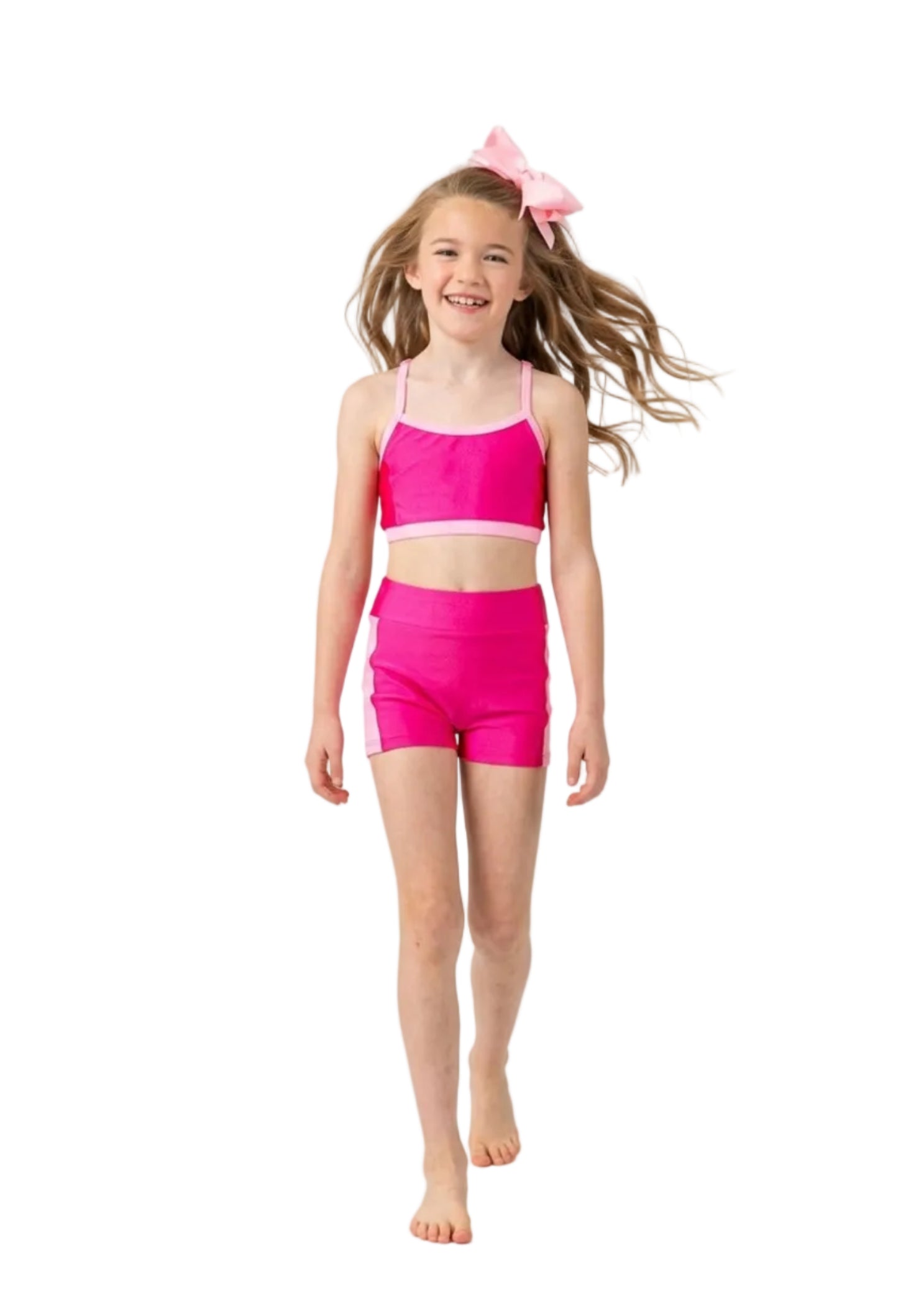 Elevate Her Contour Bra Top in Mulberry & Light Pink, lifestyle view showing contour seams and contrast underband