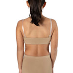 Energetiks ProForm EcoLite Convertible Bra in Wheat, back view showing clear straps and straight back band