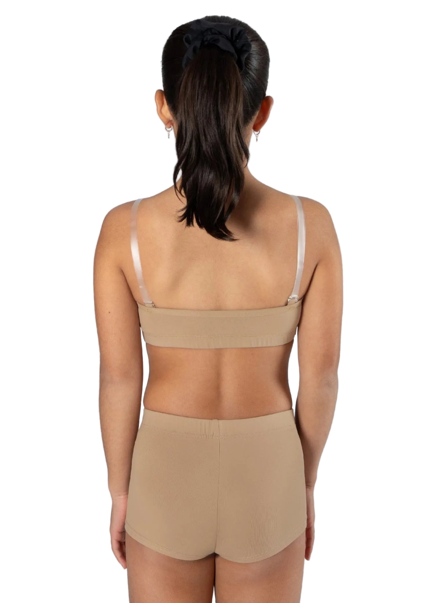 Energetiks ProForm EcoLite Convertible Bra in Wheat, back view showing clear straps and straight back band
