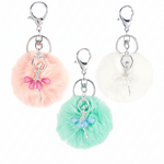 European Pink, Green, White, keychain with jeweled ballerina charm and matching pouf ball
