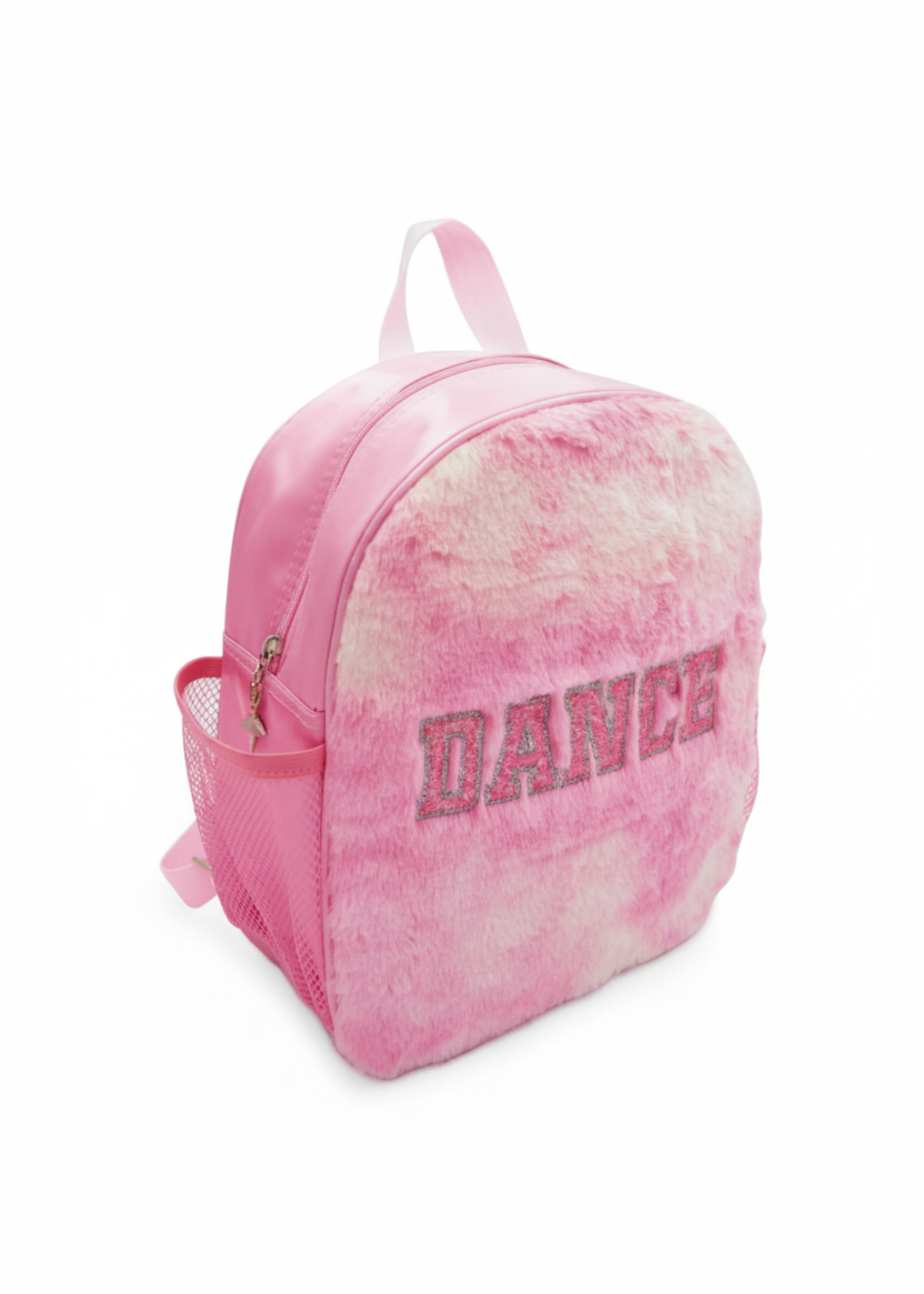 Faux Fur Dance Backpack front and side view