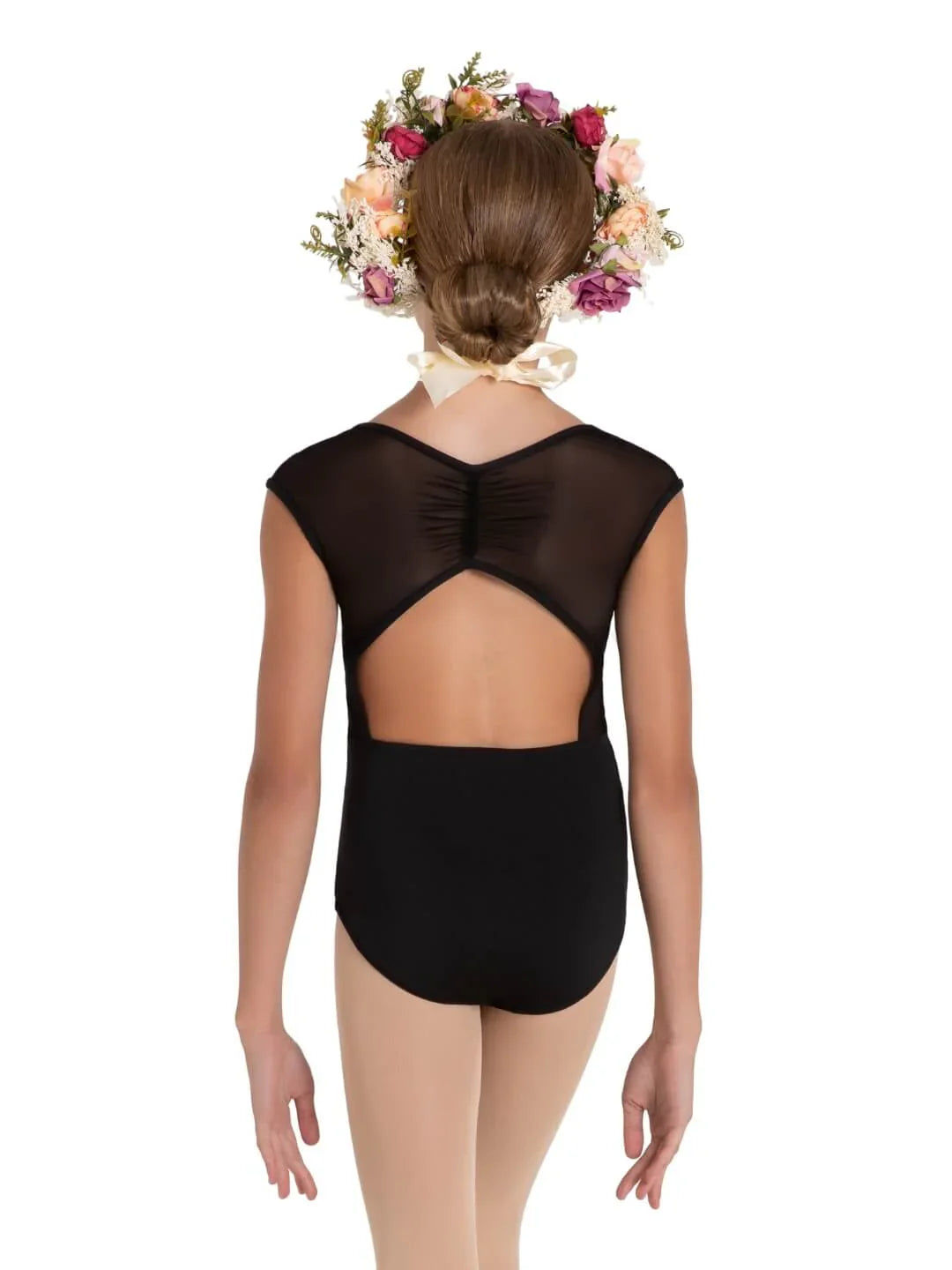 Daisy Cap Sleeve Leotard Black back view