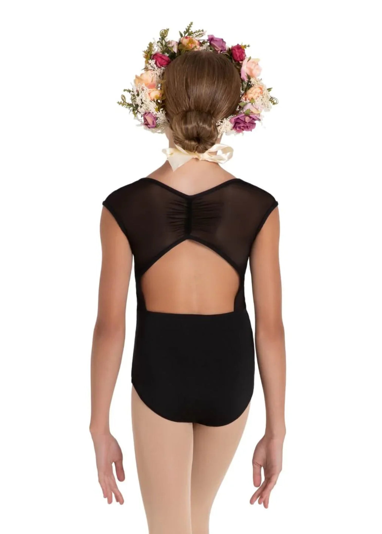 Daisy Cap Sleeve Leotard Black back view