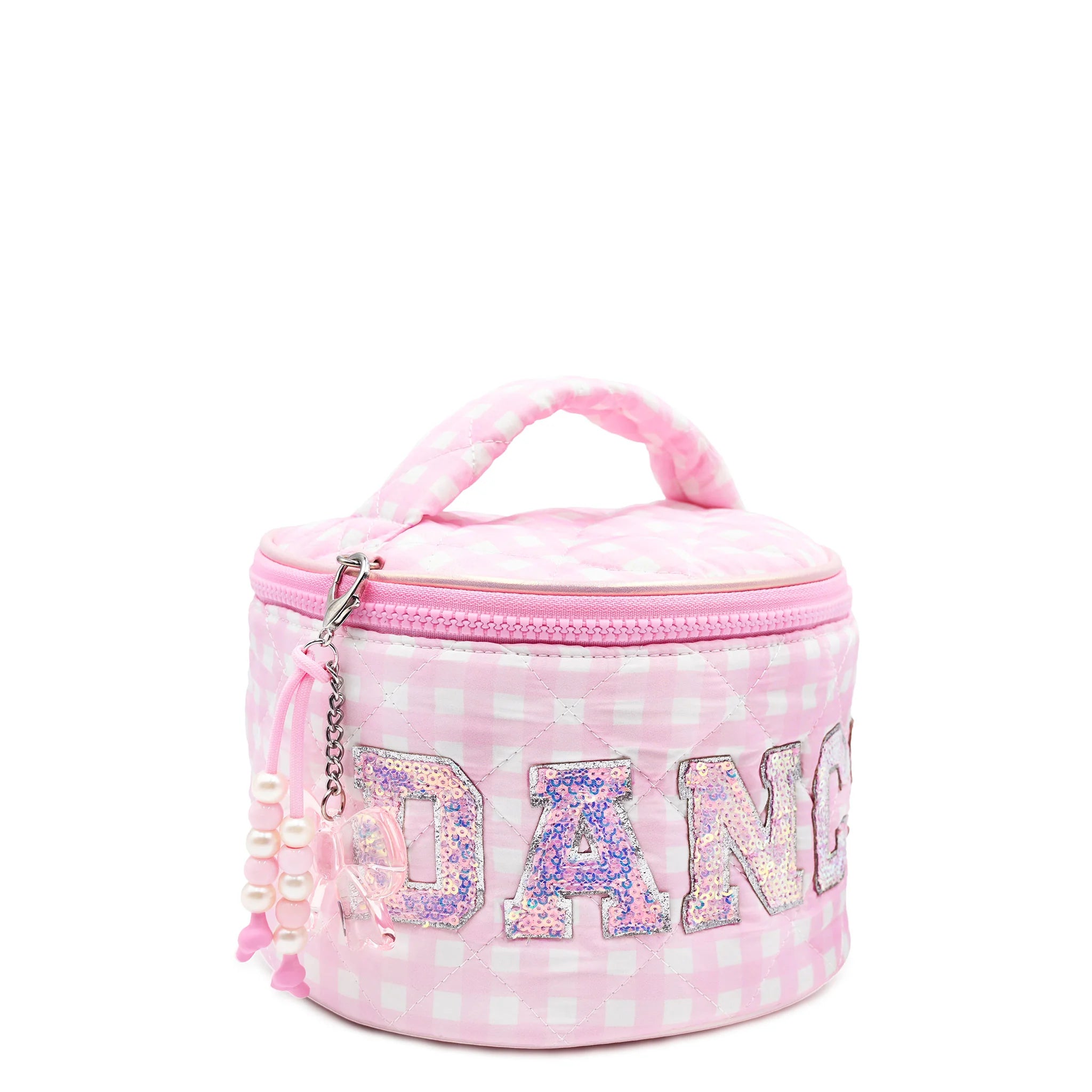 Dance Gingham Round Glam Bag Pink front side view