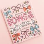 Pippi Post Dance Coloring Books in Bows & Blooms, detail view showing bow and floral cover illustrations