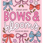Pippi Post Dance Coloring Books in Bows & Blooms, front view showing colorful bows and flowers on pink cover