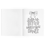 Pippi Post Dance Coloring Books in Dance Is Magic, content sample showing bow and Life is Better When You Dance