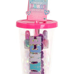 Iscream Dance Your Heart Out Beauty Set in Multicolor, front view showing reusable cup with DANCE lettering and straw