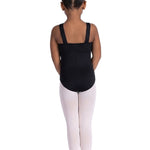 Danznmotion Floral Cutout Leotard in Black, back view showing wide tank straps and straight back neckline