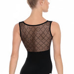 Diamond Mesh Back Tank Leotard Black back view
