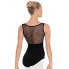 Diamond Mesh Back Tank Leotard Black back view