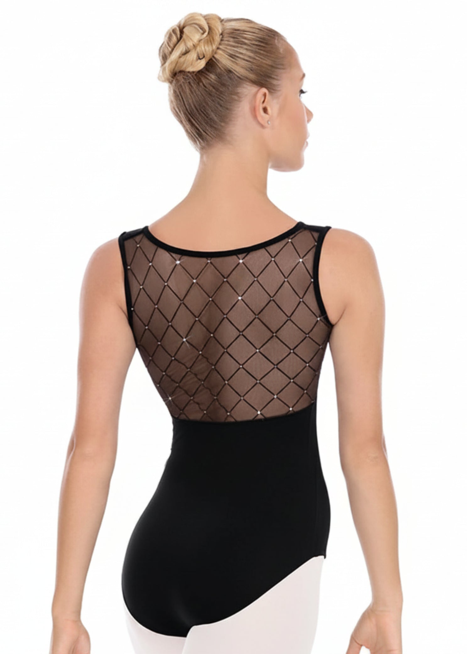 Diamond Mesh Back Tank Leotard Black back view