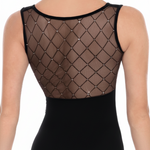 Diamond Mesh Back Tank Leotard Black detail view