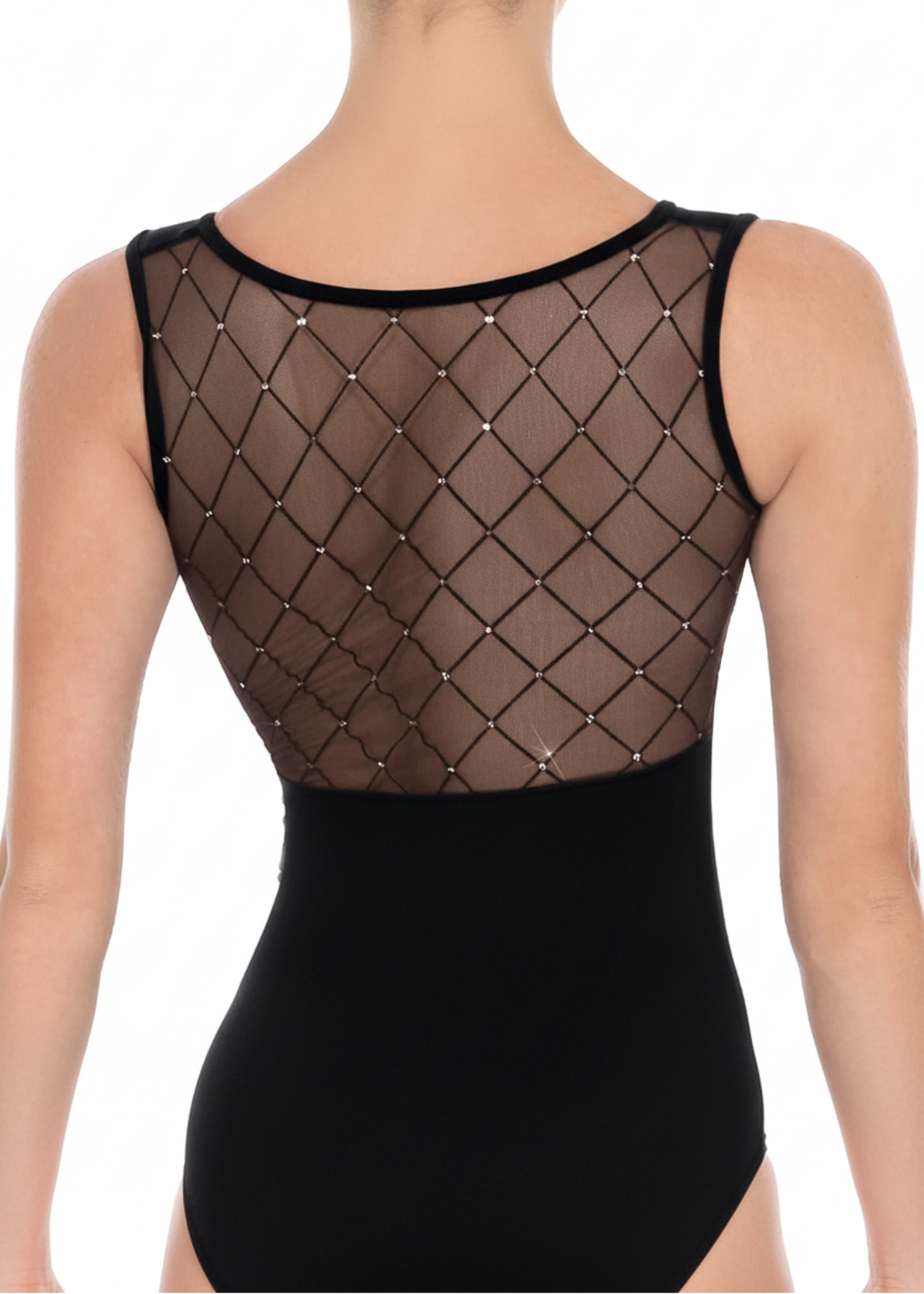 Diamond Mesh Back Tank Leotard Black detail view