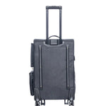 Rac n Roll Duffel with Built-In Rack in Black, back view showing 360° all-terrain wheels and telescopic handle